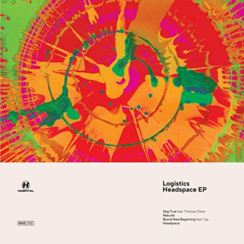 Vinyl record cover: abstract red and green paint swirl with text.
