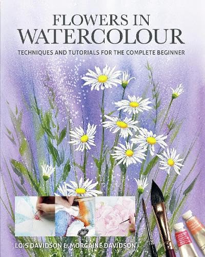 Book cover: watercolour daisies, painting tools, and tutorial images.