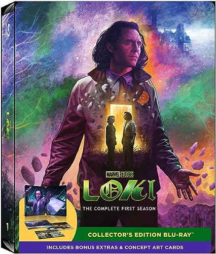 Loki Blu-ray case featuring the character and a variant within a portal.