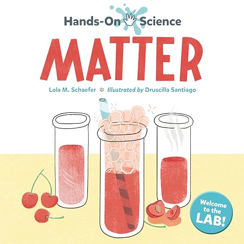 Book cover with “Matter” title and illustrations of science beakers.