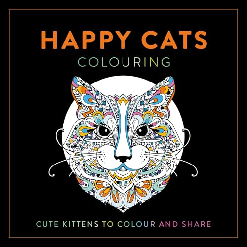 Cover of “Happy Cats Colouring” book featuring a detailed cat illustration.