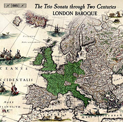 An old map of Europe with the title "The Trio Sonata through Two Centuries".