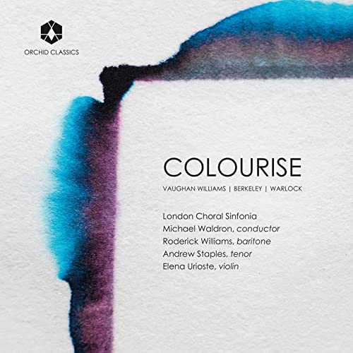 CD cover for “Colourise” by London Choral Sinfonia with blue and purple abstract shapes.