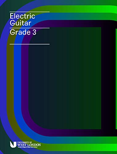 Cover of London College of Music Electric Guitar Grade 3 book with abstract background.