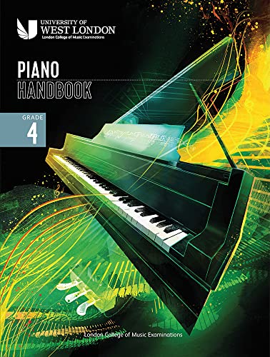 Piano handbook cover, Grade 4, with abstract green and yellow design.