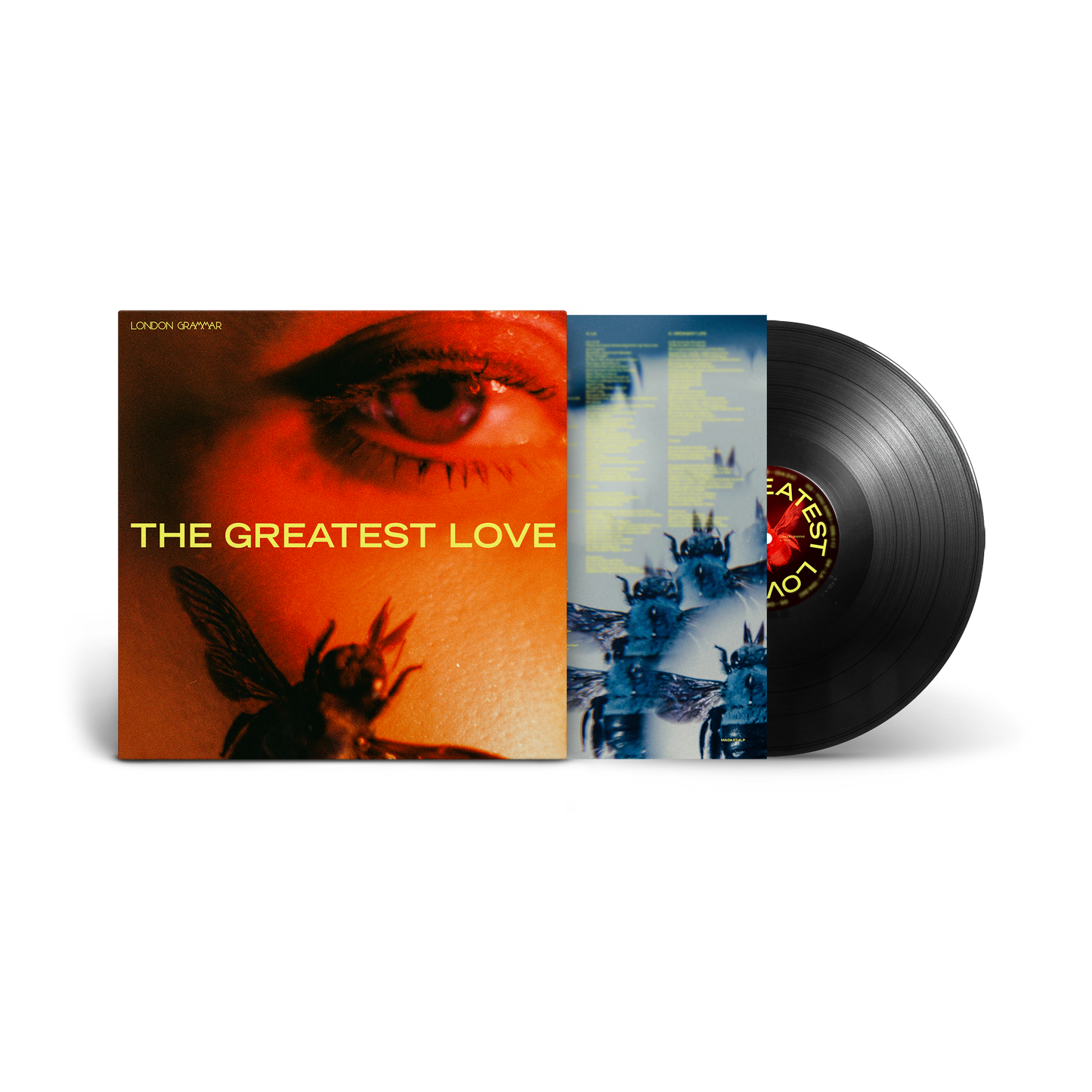 London Grammar album "The Greatest Love" vinyl record with eye and moth imagery.