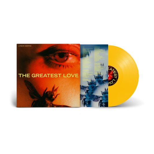 London Grammar vinyl record featuring an eye and bee artwork with a yellow disc.