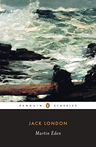 Book cover: stormy seascape painting with a lone figure, “Martin Eden.”