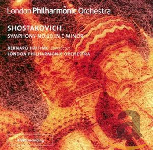 CD cover for Shostakovich’s Symphony No. 10, featuring abstract red and gold imagery.