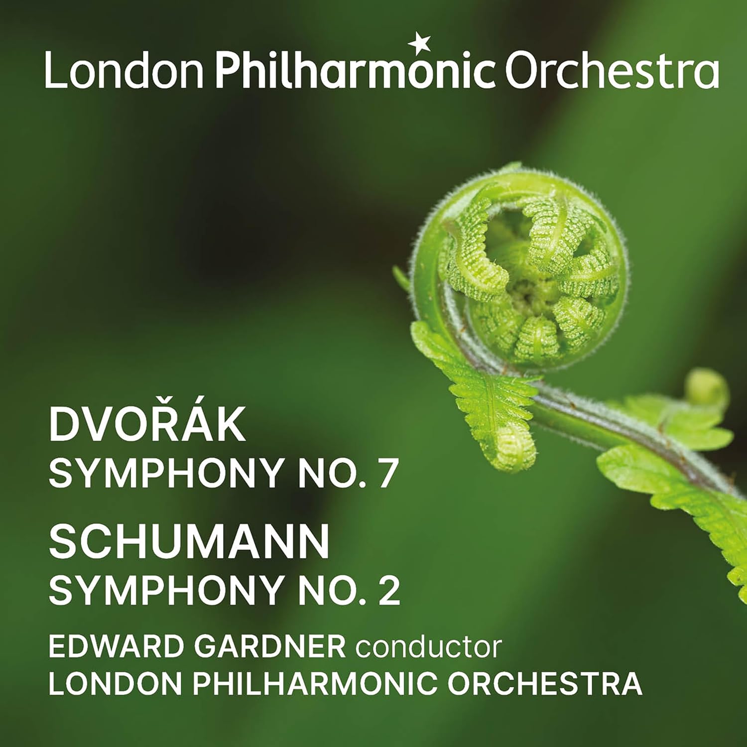 CD cover: green background, fern frond, text listing composers and orchestra.