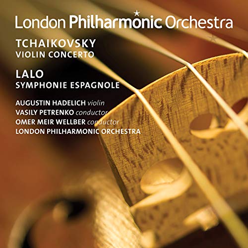 CD cover featuring a violin and text naming composers Tchaikovsky and Lalo.