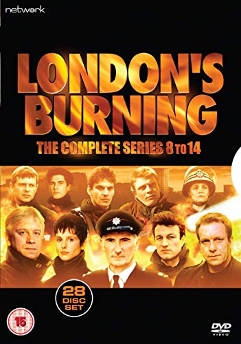 London's Burning" DVD cover featuring firefighters and series 8-14 branding.
