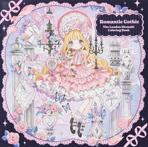Girl in pink dress with ornate details, surrounded by floral and gothic elements.