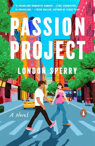 A man and woman walk across a city street in this illustrated book cover.
