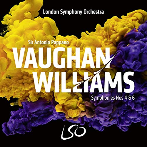CD cover with abstract yellow and purple ink splash, text “Vaughan Williams”.
