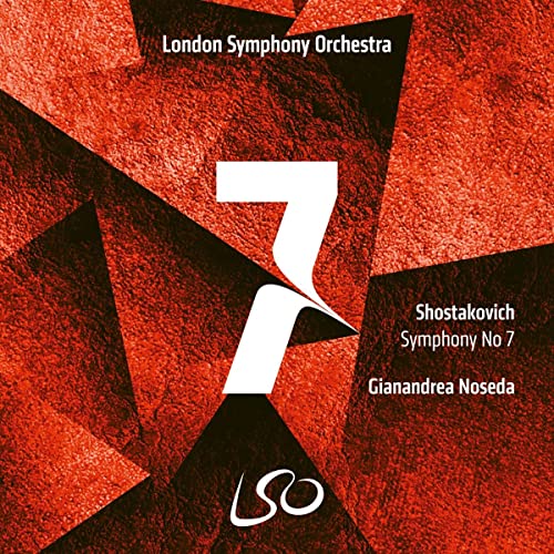 Red album cover with white "7" and text: Shostakovich Symphony No. 7.