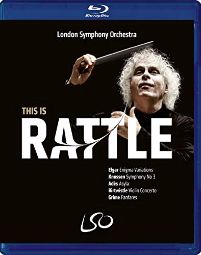 Blu-ray cover featuring conductor Simon Rattle with text This Is Rattle and LSO logo.