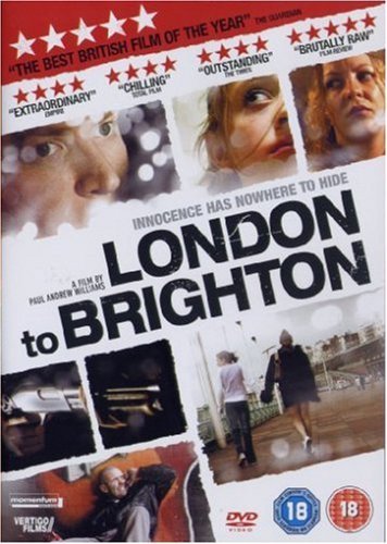 DVD cover for London to Brighton featuring film stills, text, and an 18 rating.