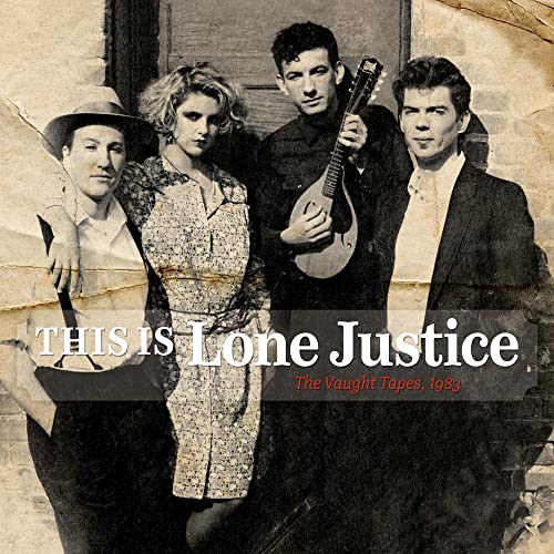 Black and white photo of four people with a guitar, album cover.