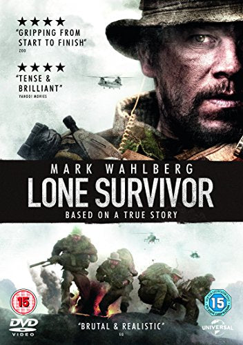 “Lone Survivor” DVD cover featuring Mark Wahlberg and soldiers in combat.