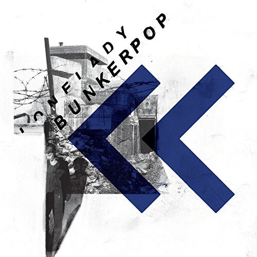 Album cover for Lonelady’s Bunkerpop, featuring concrete barriers and blue shapes.