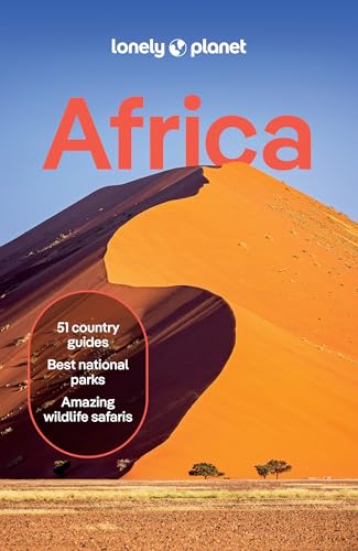Colourful travel guidebook with African continent map and wildlife images on the cover.