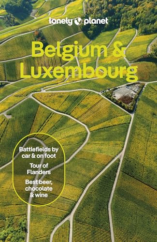 Lonely Planet Belgium & Luxembourg travel guide cover featuring an aerial view of vineyards.