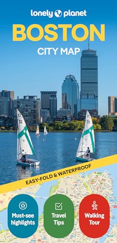 Lonely Planet Boston city map with sailboats and the city skyline.