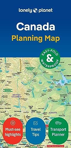 Lonely Planet Canada physical map with icons for highlights, travel tips, and transport.
