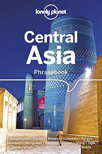 Lonely Planet Central Asia phrasebook cover featuring a blue tiled minaret at night.