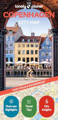 Lonely Planet Copenhagen City Map cover with a view of colorful buildings.