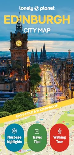Lonely Planet Edinburgh City Map featuring a clock tower and city street view.