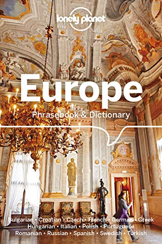 Lonely Planet Europe phrasebook cover with ornate interior architecture.