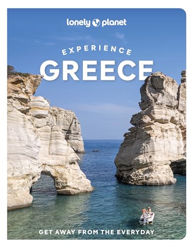 Lonely Planet Experience Greece travel guide cover showing rocky cliffs and a small boat.