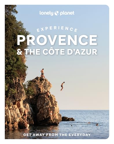 People jumping from rocky cliffs into the sea on a travel guide book cover.
