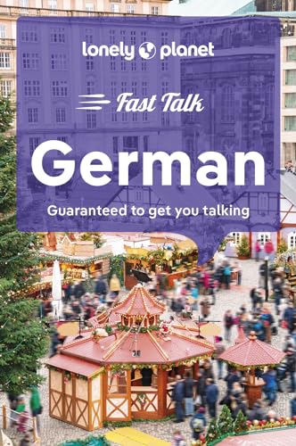 Lonely Planet "Fast Talk German" guidebook with a German market scene.