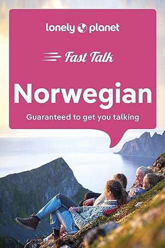 Lonely Planet Fast Talk Norwegian book cover featuring people sitting on a mountain slope.