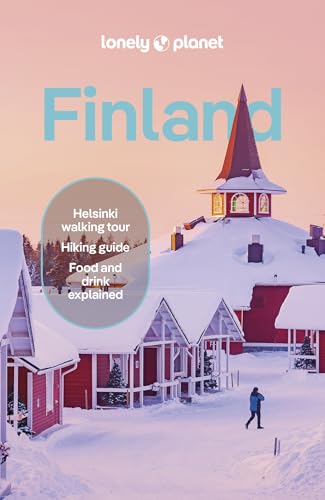 Lonely Planet Finland travel guide cover showing a snowy village with red buildings.