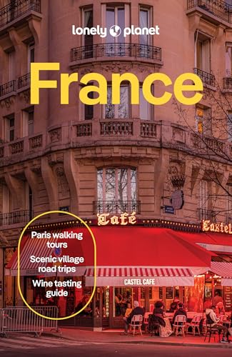 Lonely Planet France travel guide cover showing a Parisian café with red awnings.