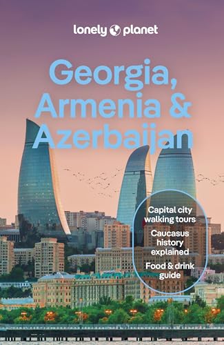 Lonely Planet travel guide cover featuring the Flame Towers in Baku, Azerbaijan at sunset.