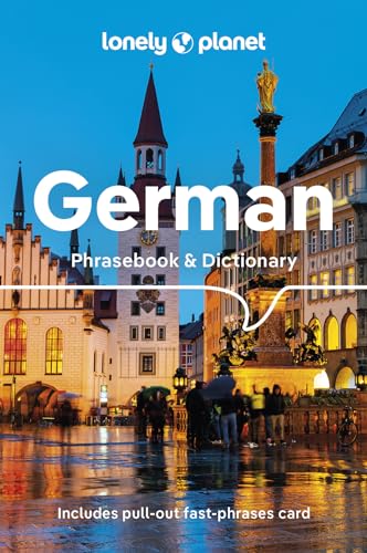 Lonely Planet German Phrasebook and Dictionary cover featuring a German town square at dusk.