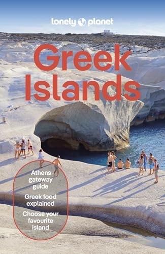 Lonely Planet Greek Islands travel guide cover featuring people on white volcanic rock formations.