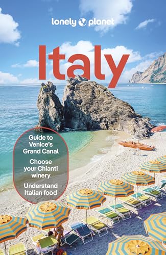 Colourful travel guidebook with Italy map and iconic landmarks on the vibrant cover.