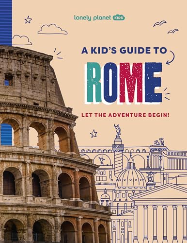 Book cover for A Kid's Guide to Rome featuring the Colosseum and line-art landmarks.