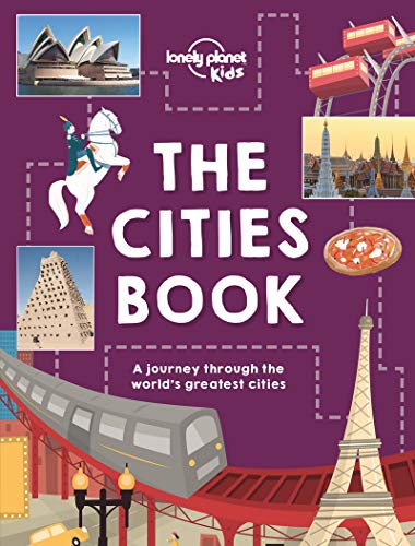 Book cover for The Cities Book featuring illustrations of global landmarks and city scenes.
