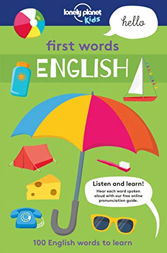 Lonely Planet Kids "First Words English" book cover with colorful illustrations.