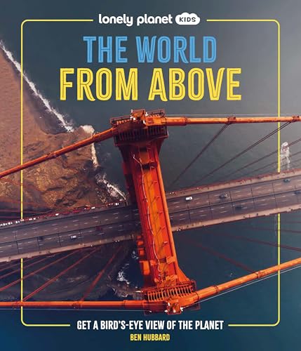 Aerial view of the Golden Gate Bridge on a book cover titled The World Above.