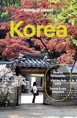Lonely Planet Korea guidebook cover featuring a traditional gate, autumn foliage, and a person.