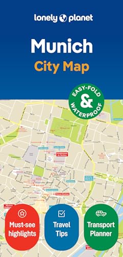 Lonely Planet Munich City Map showing street layouts and three circular icon buttons.