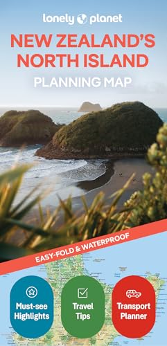 Lonely Planet New Zealand’s North Island planning map with coastal scenery.